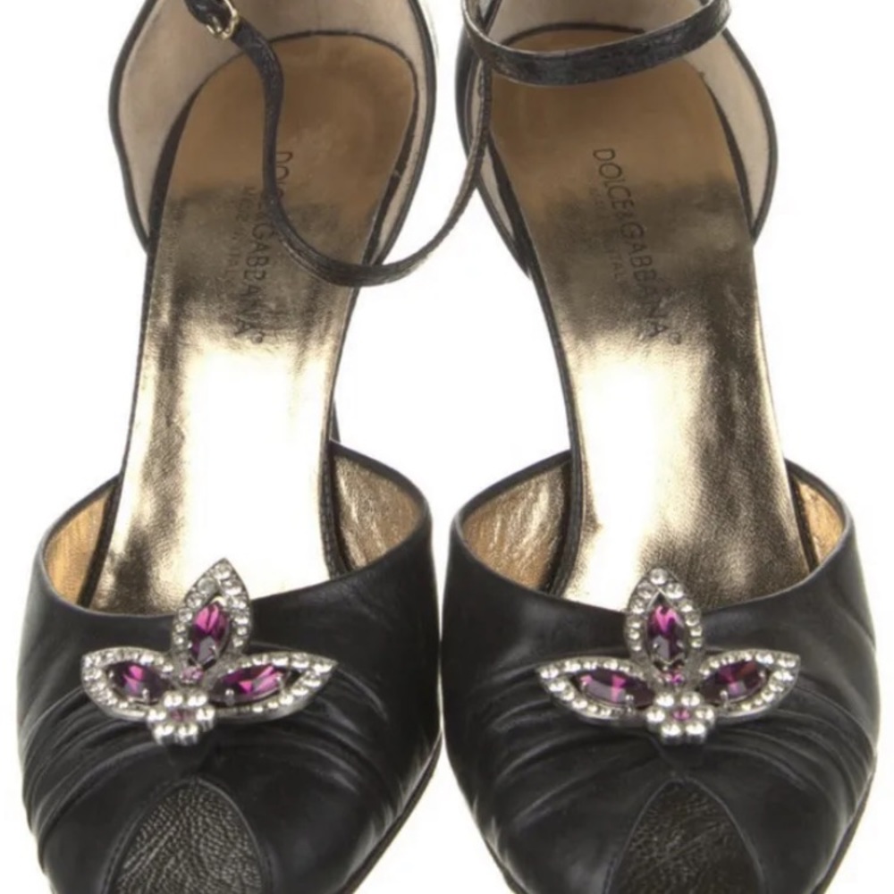 Dolce Gabbana Women’s Black D’Orsay Peep Toe Heels Crystal Gems Size 39